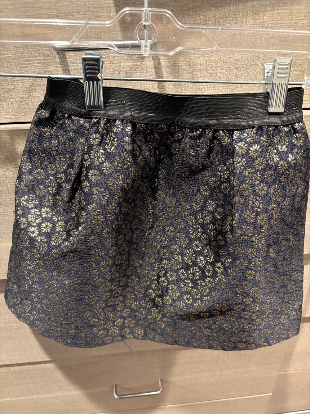 Crewcuts Navy Blue Skirt with Metallic Gold Floral Jacquard